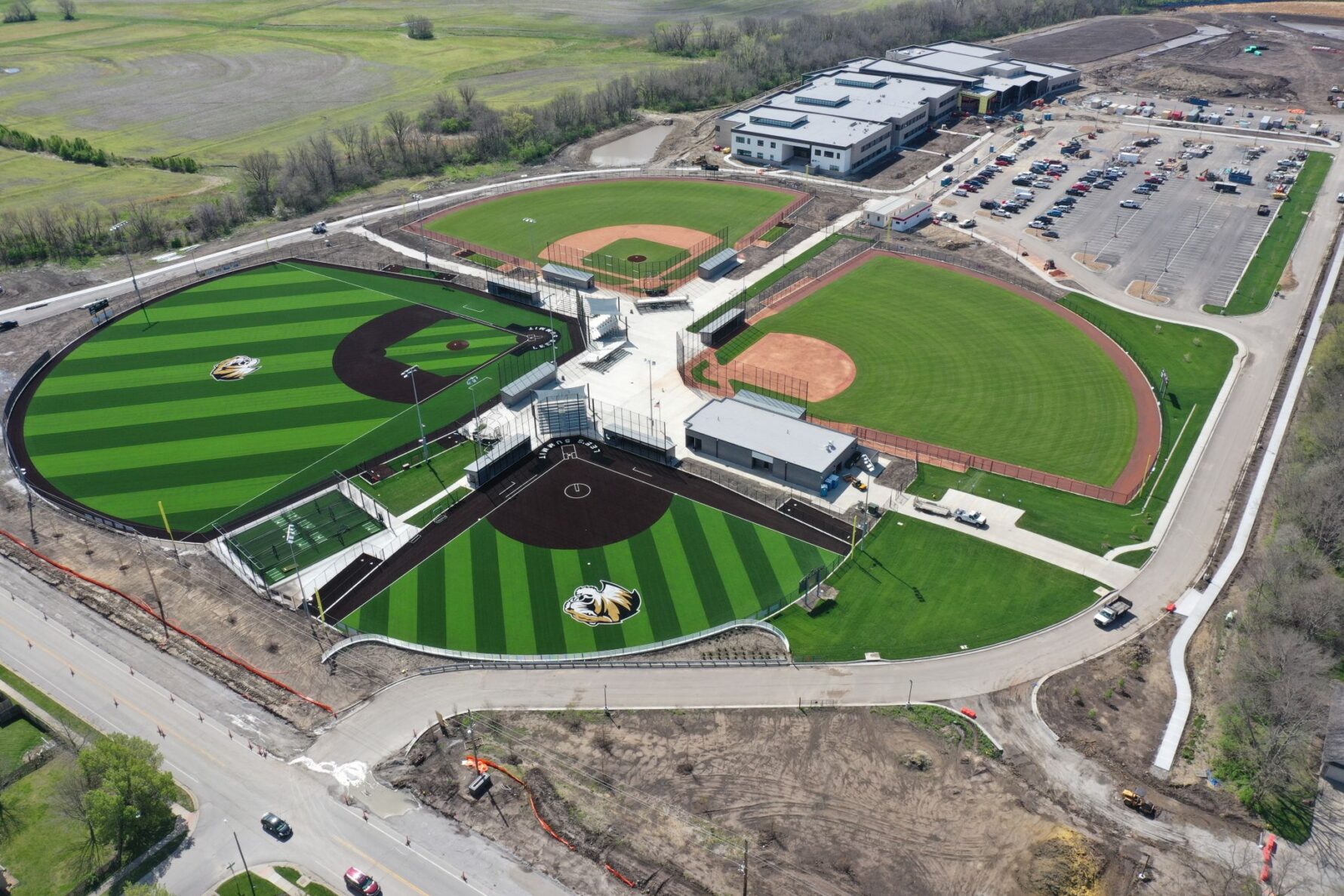 Drone photo of the athletic complex at Lee's Summit East Trails Middle School built by McCownGordon