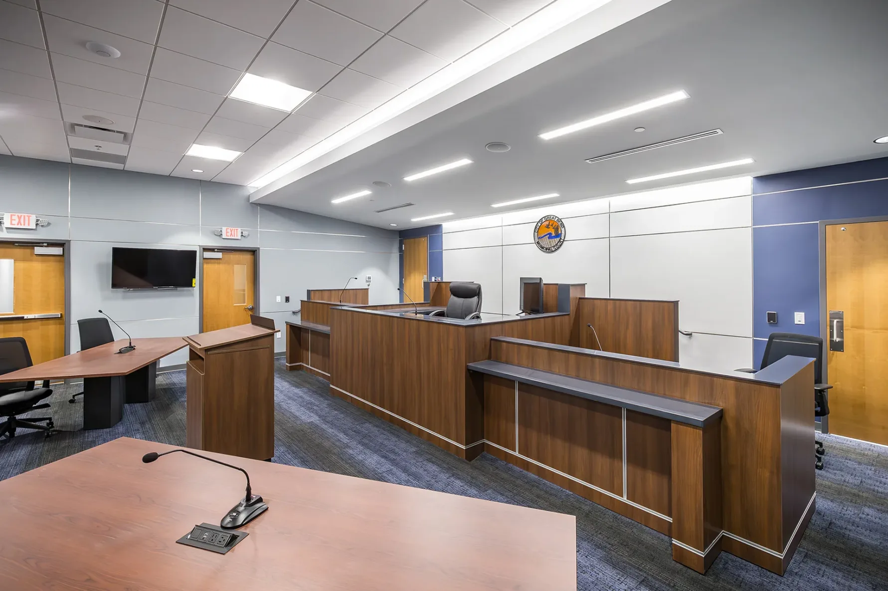 The judges stand in the municipal court room at the Great Bend Justice Center, built by McCownGordon Construction.