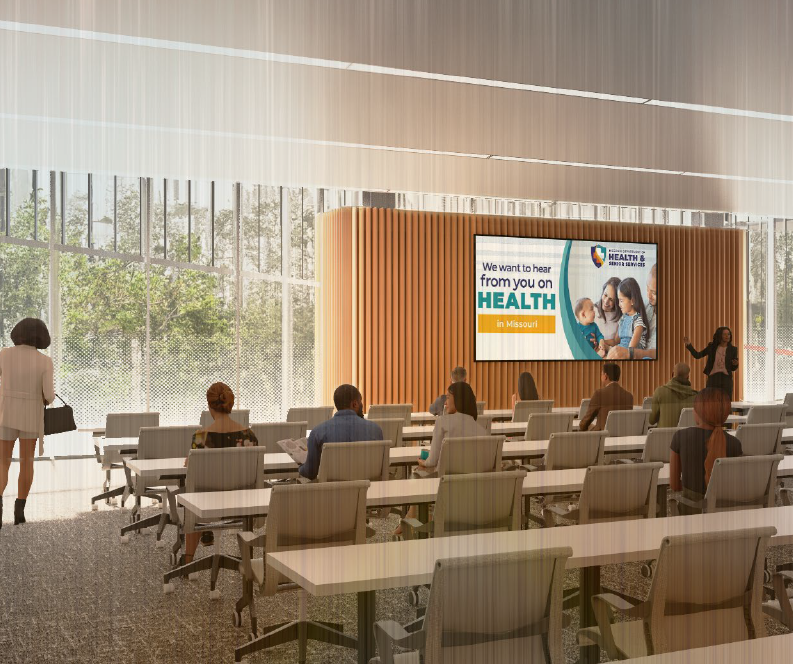 A rendering of a classroom inside the State of Missouri Multiagency Lab Campus