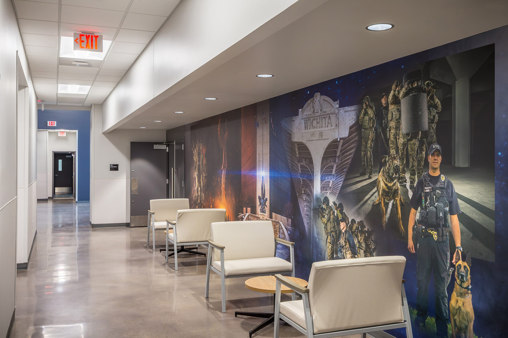 Interior mural in Wichita Patrol East Substation built by McCownGordon Construction.