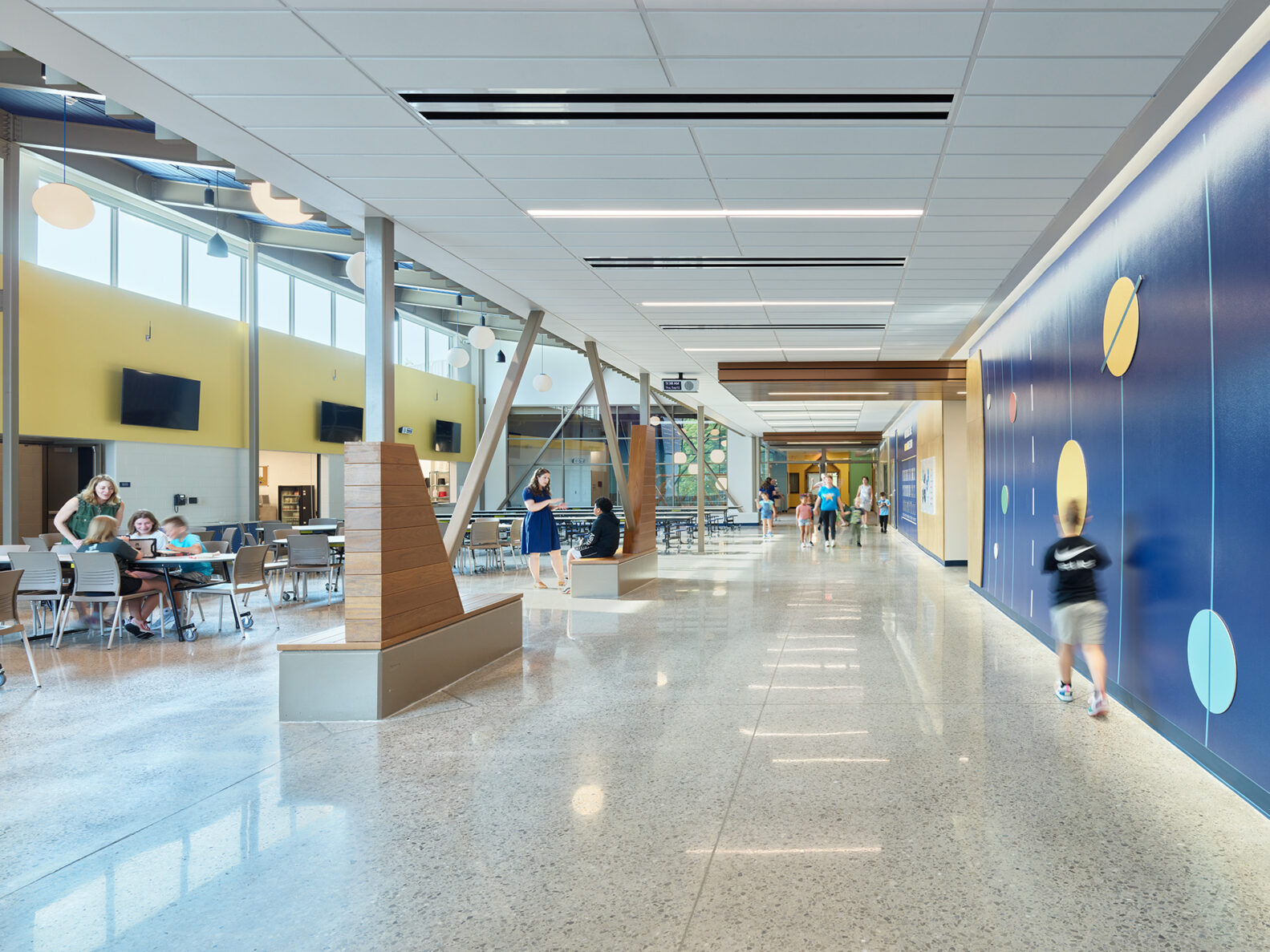 Nashua elementary school lunch room and hallway