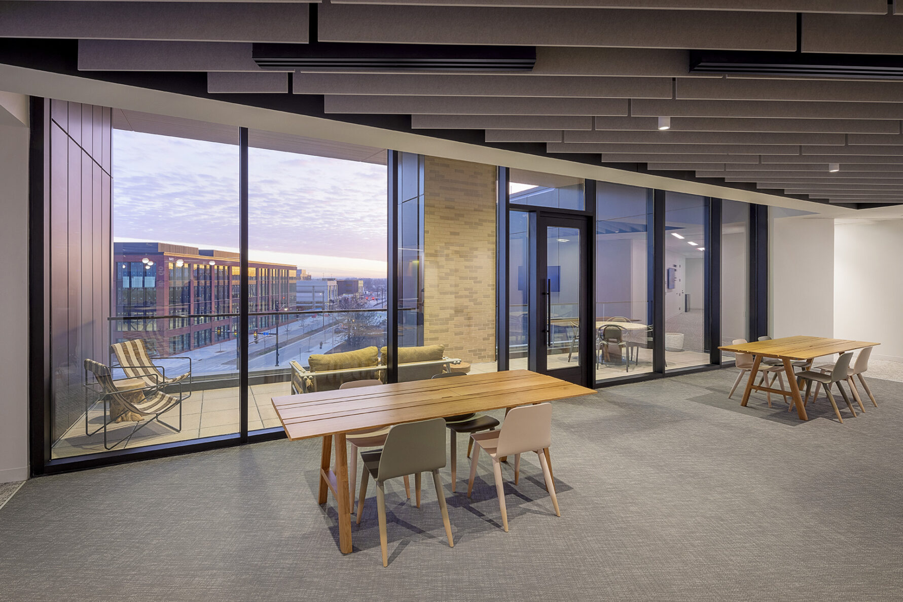 Empty tables that outlook Walmart's Corporate Campus in northwest Arkansas