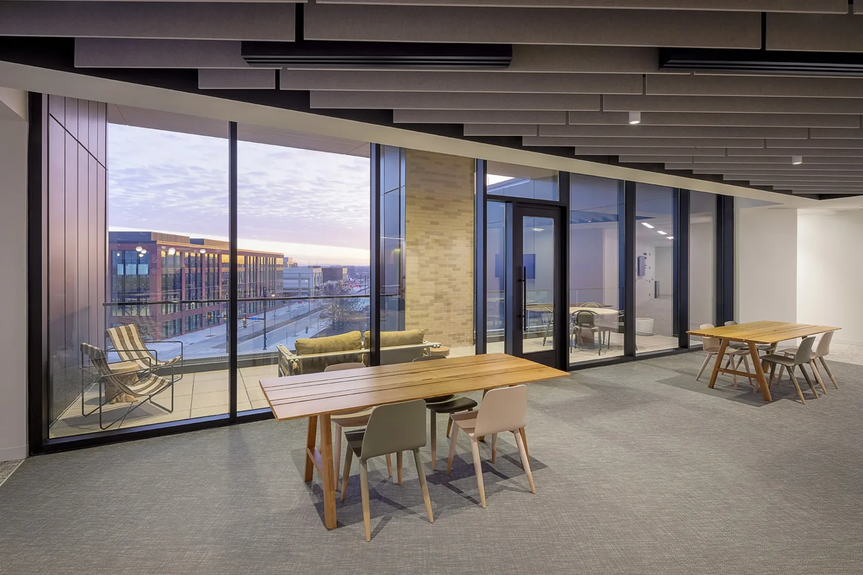 Empty tables that outlook Walmart's Corporate Campus in northwest Arkansas
