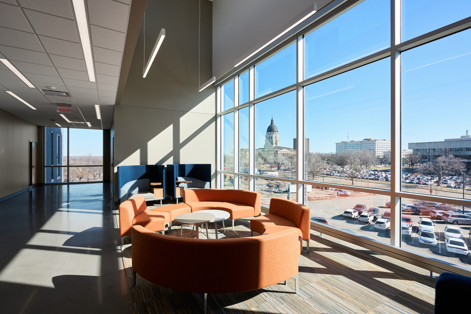 Kansas Department of Health and Environment Lab - collaboration spaces with view of capital