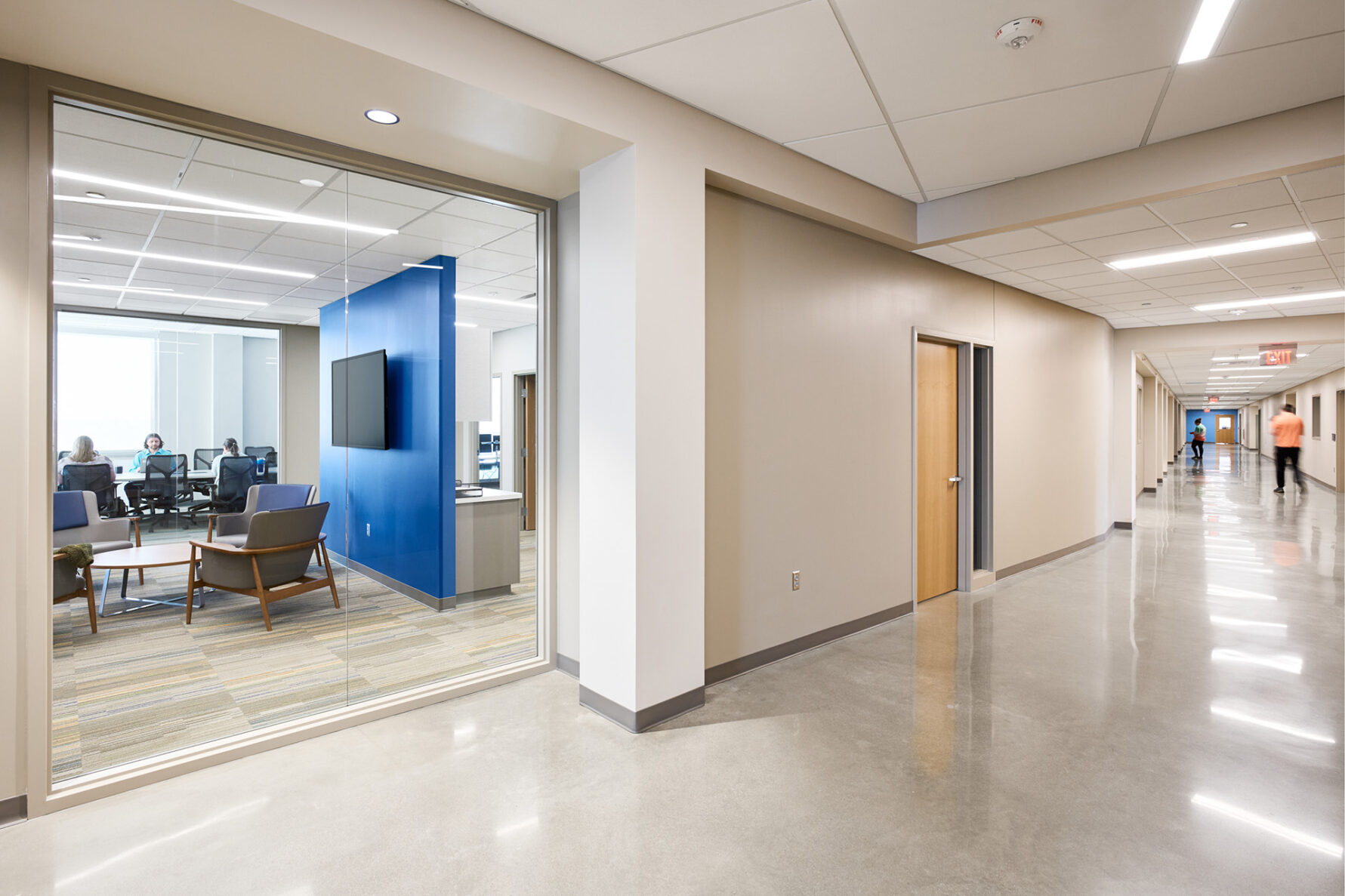 Kansas Department of Health and Environment Lab - hallway looking into meeting rooms